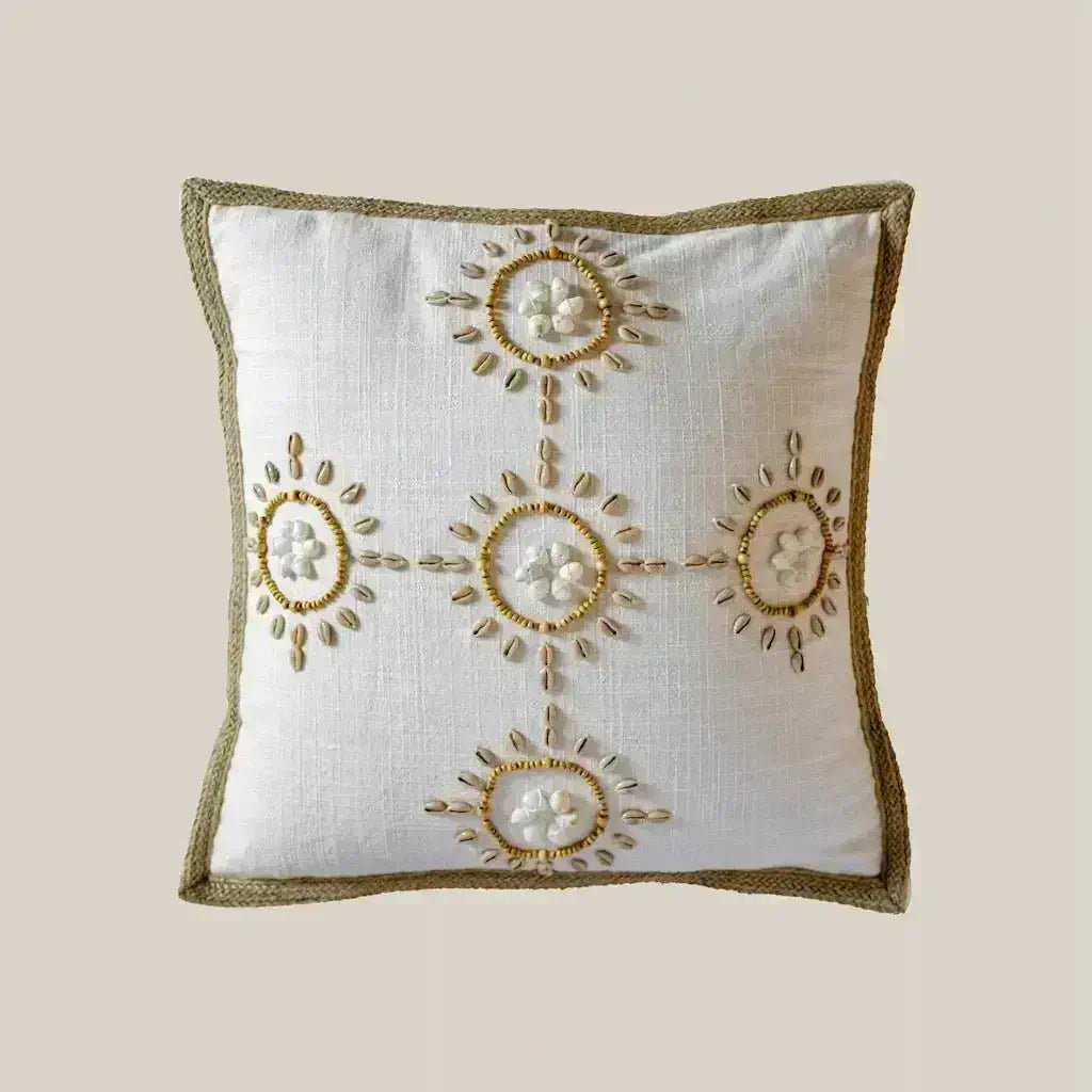 Linen Cushion with Shell and Beads