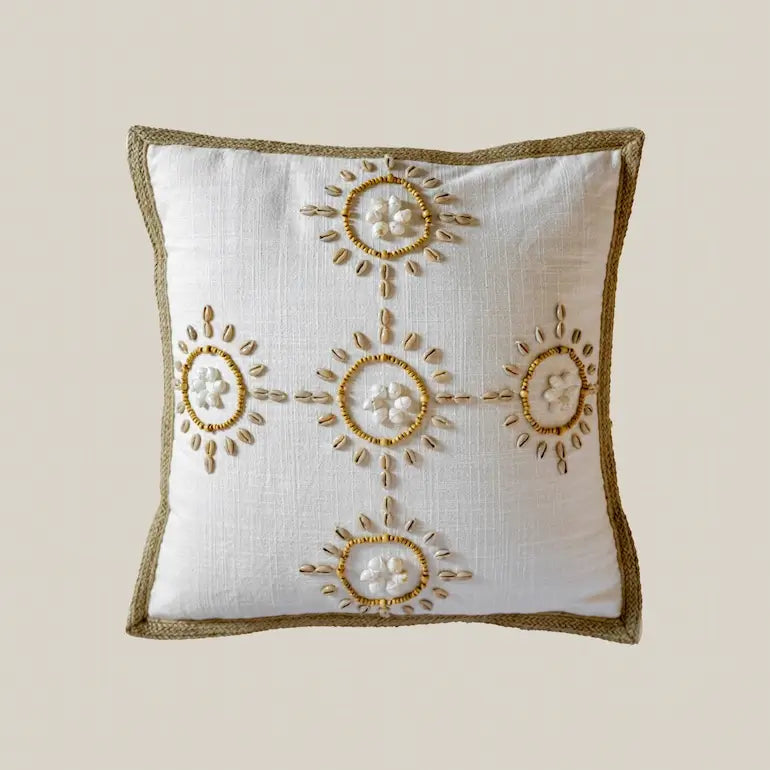 Linen Cushion with Shell and Beads