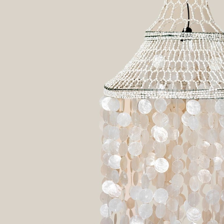 White Shell Chandelier Charlotte Long Hanging - Home and Soul