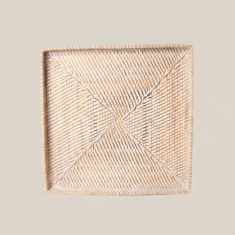 Luna Weave Rattan Square White Tray L - Home and Soul