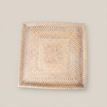 Luna Weave Rattan Square White Tray M - Home and Soul