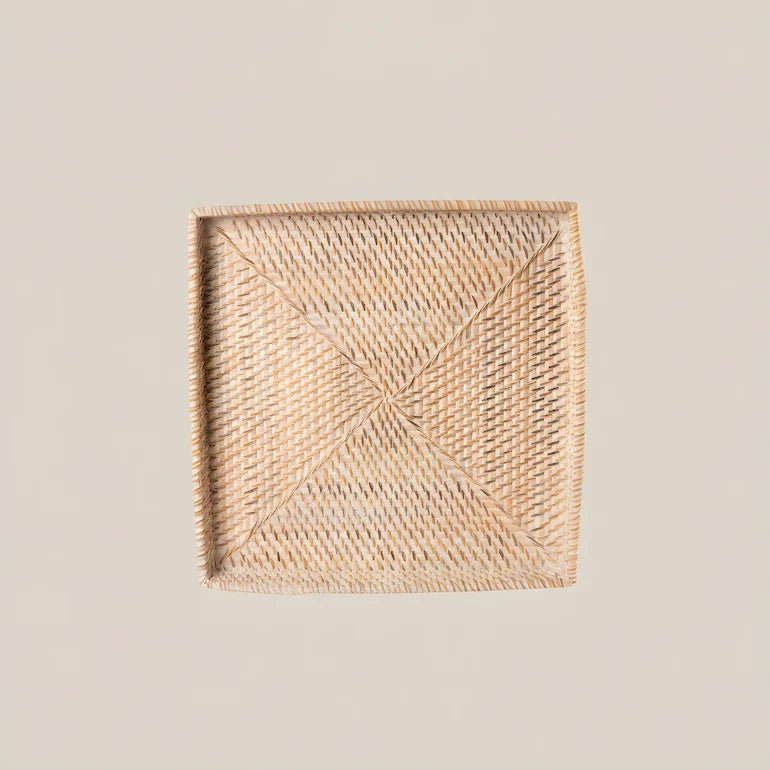 Luna Weave Rattan Square White Tray S - Home and Soul