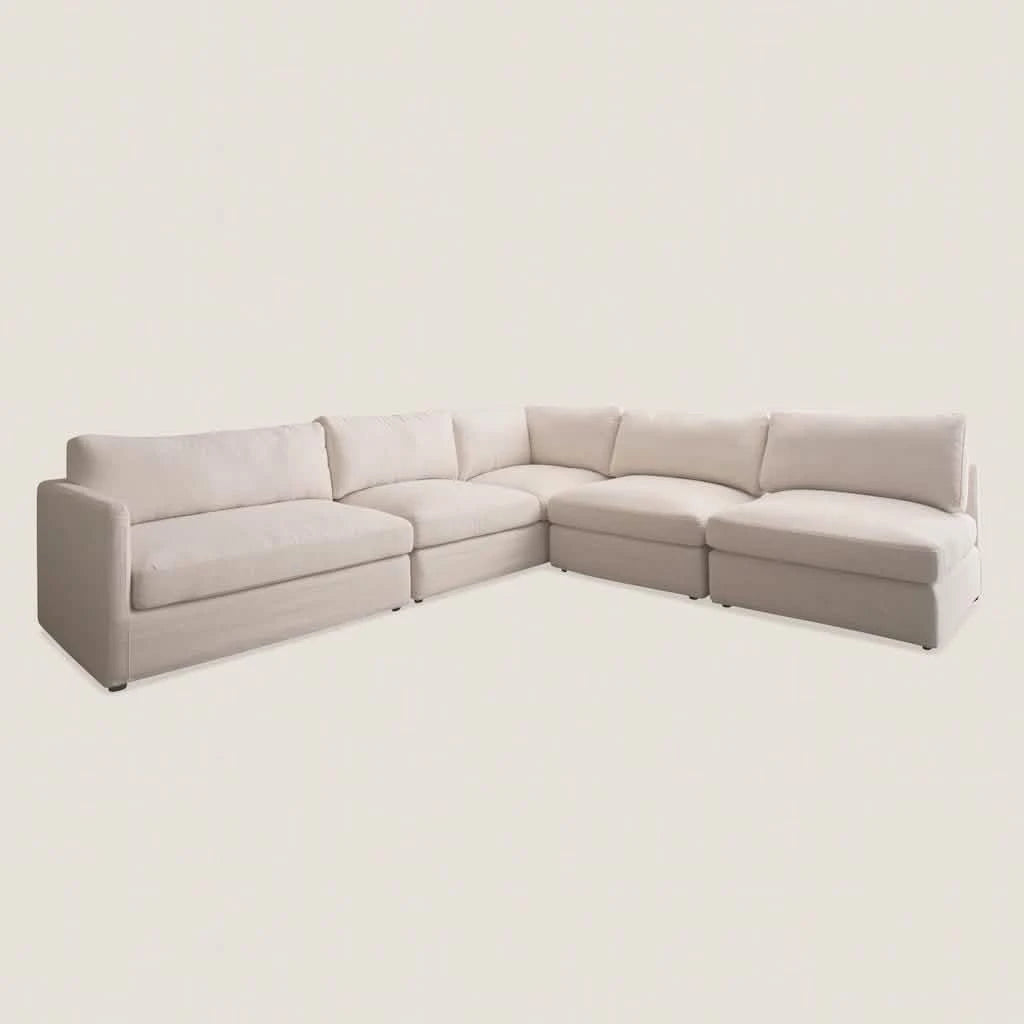 Miguel Luxury Cloud Feather 5 Seater Corner Sofa in Beige Linen