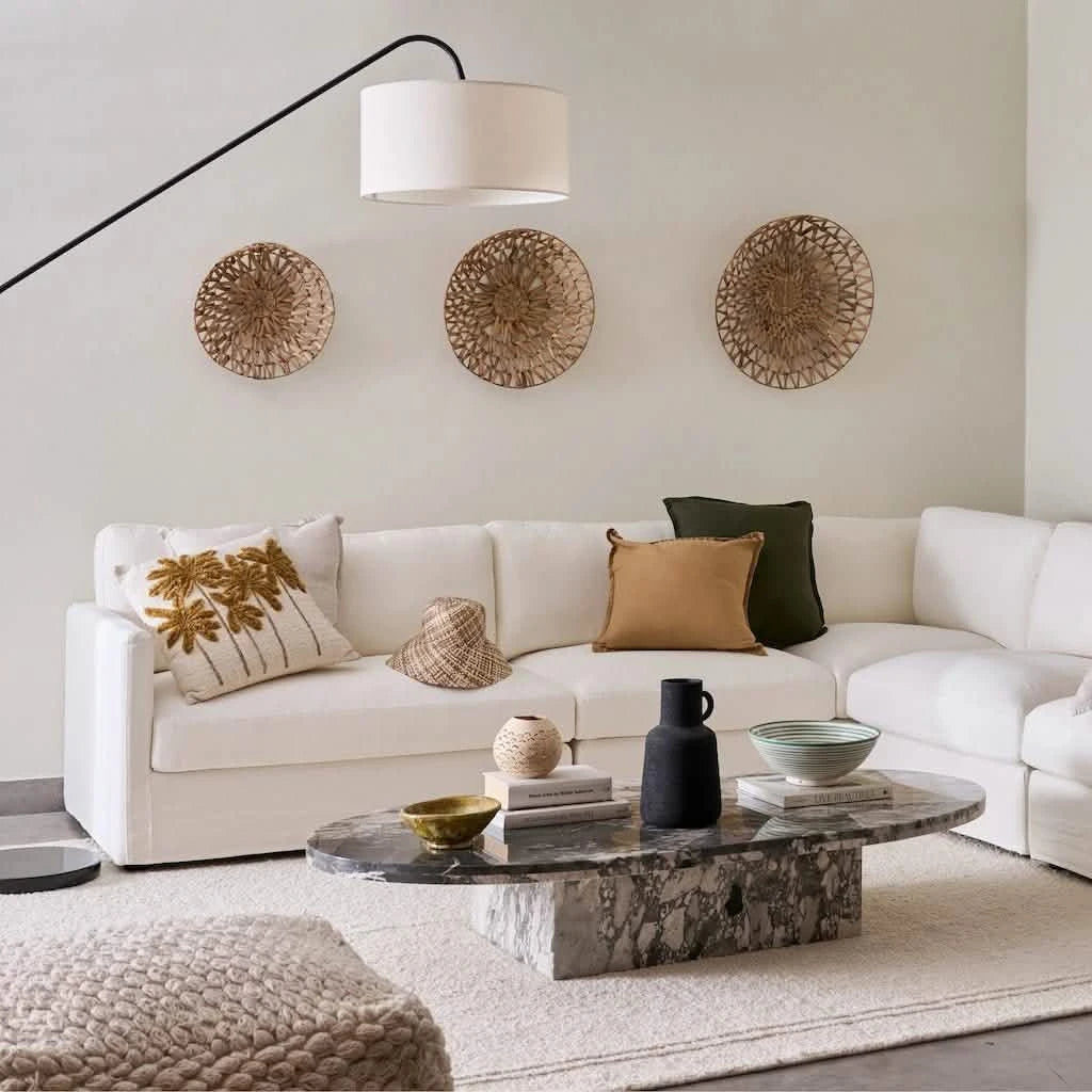 Miguel Luxury Feather 5 Seater Corner Sofa in White Cotton Linen