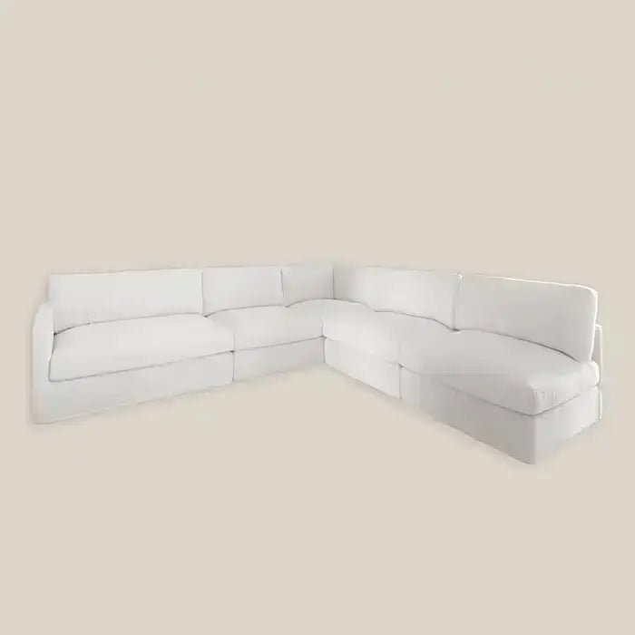 Miguel Luxury Cloud Feather 5 Seater Corner Sofa in White Cotton Linen