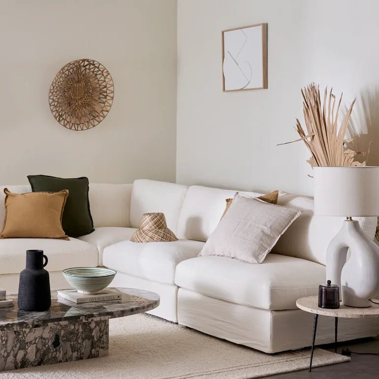 Miguel Luxury Feather Corner Sofa White Cotton Linen - Home and Soul