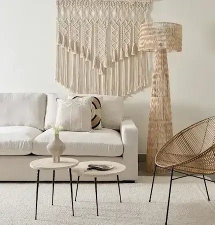 Minimalist sofa with natural accents