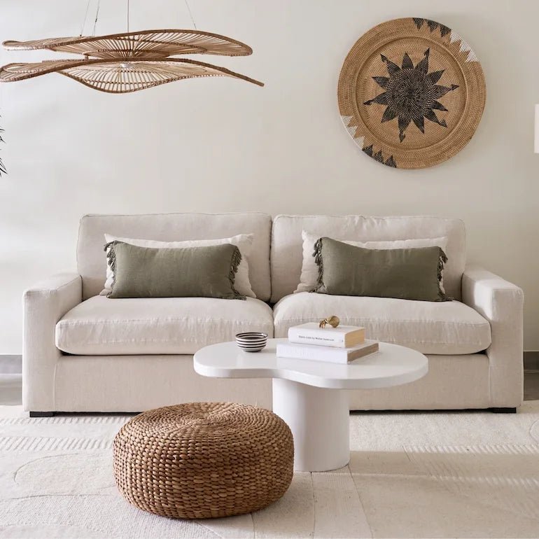 Linen Nathalie Luxury Feather 2 Seater Cloud Sofa in Beige - Home and Soul