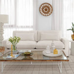Nathalie Luxury Feather 2 Seater Sofa in White Cotton Linen