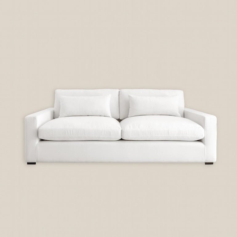 Nathalie Luxury Feather 2 Seater Cloud Sofa in White Cotton Linen