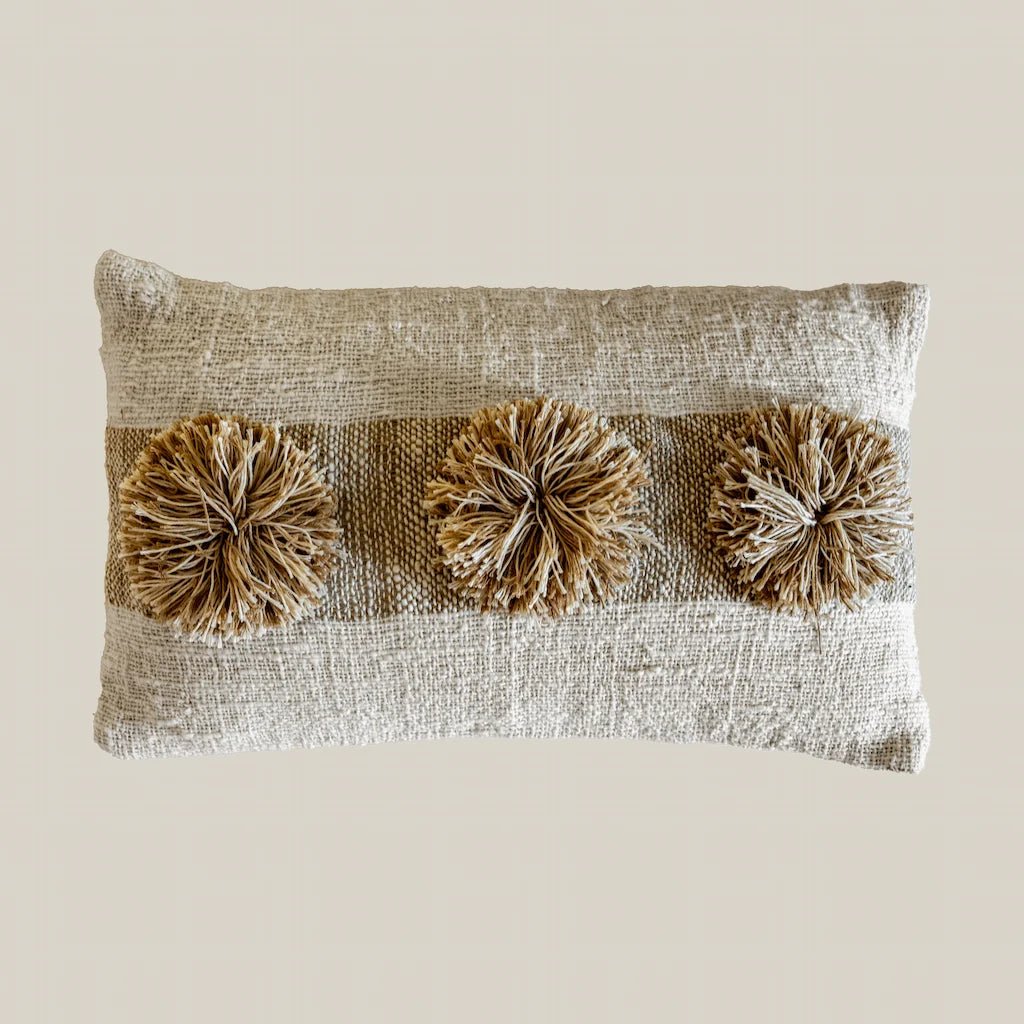 Natural Cushion with Pom-Pom