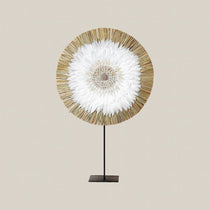 Natural Round Raffia and Shell Stand Decor - Home and Soul