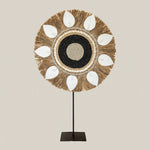 Natural Raffia Shell Boho Round Decor on Stand - Home and Soul Dubai