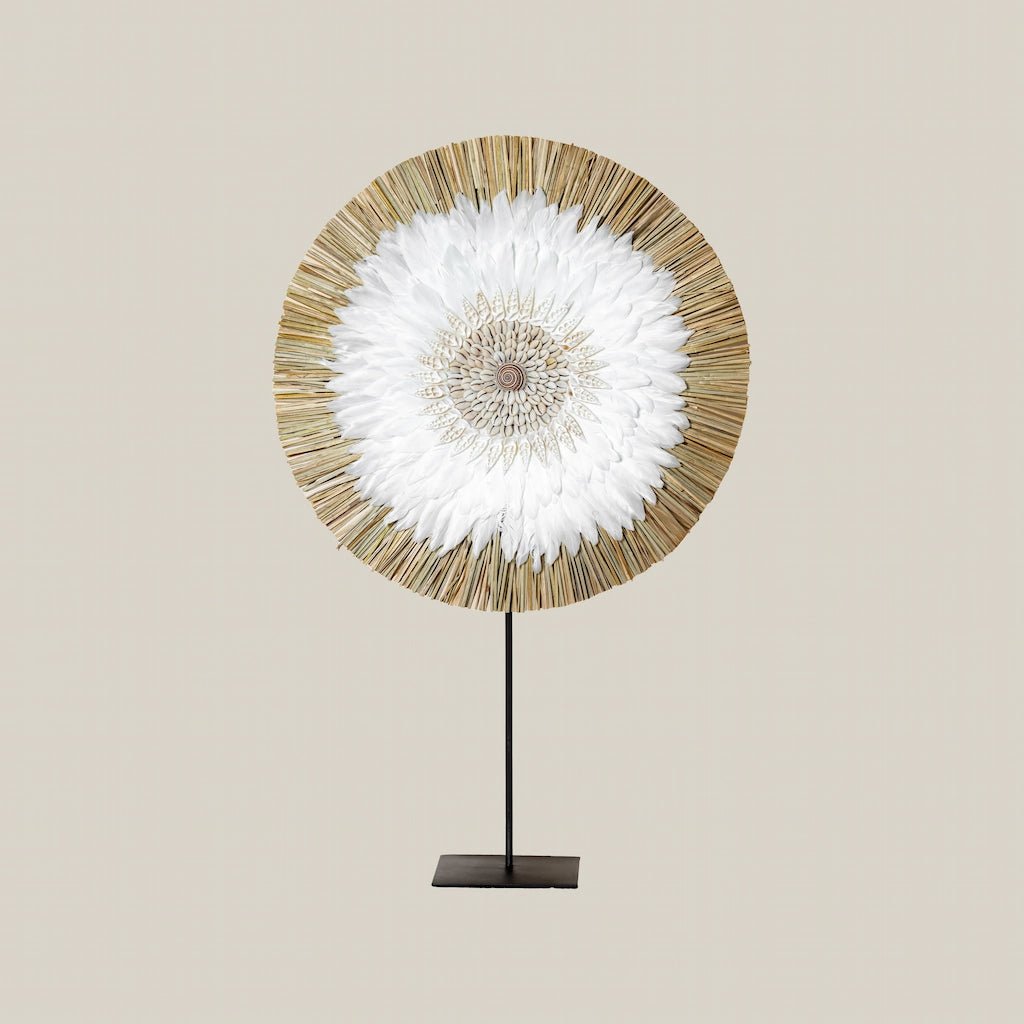 Natural Round Raffia and Shell Stand Decor - Home and Soul Dubai