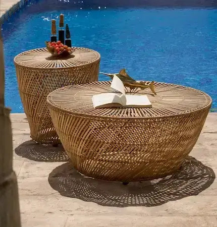 Outdoor Rattan coffee tables and side tables by the pool