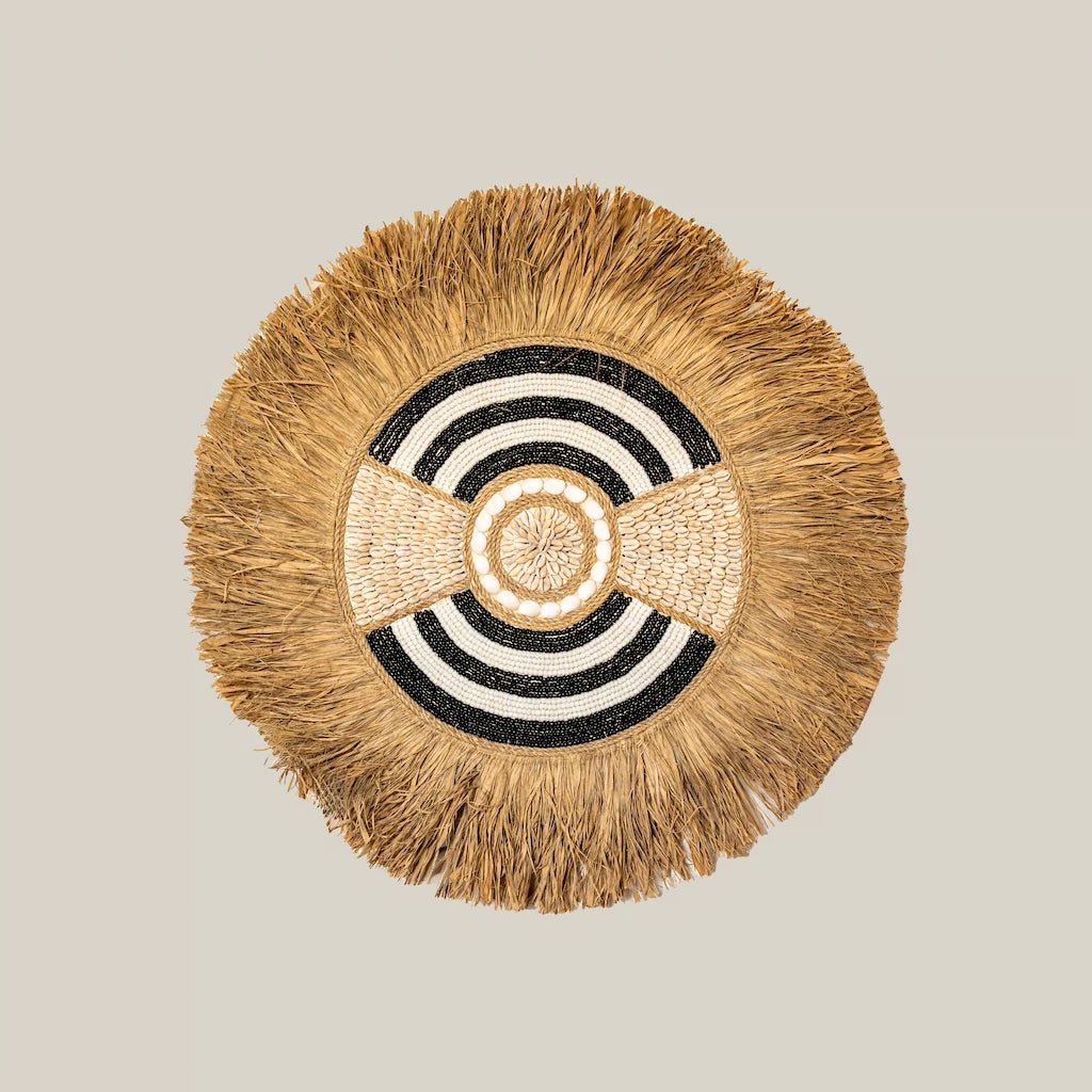 Raffia Black and White Beaded Wall Decor