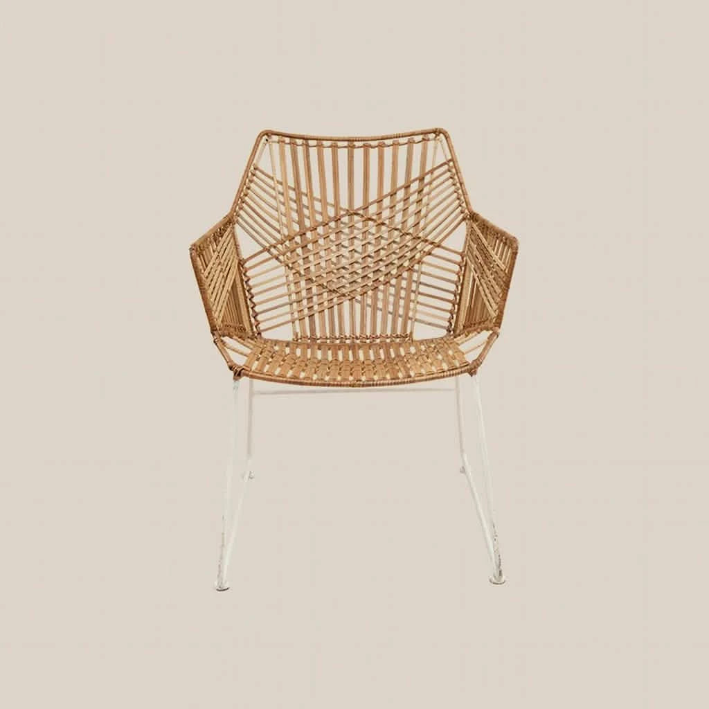 Handmade Rattan Lounge Chair with White Iron Legs – Roberto – Eco - Friendly, For Lounge, Dining, or Bedroom - Home and Soul Dubai