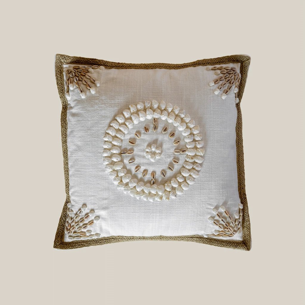 Sara White Cushion With Shells