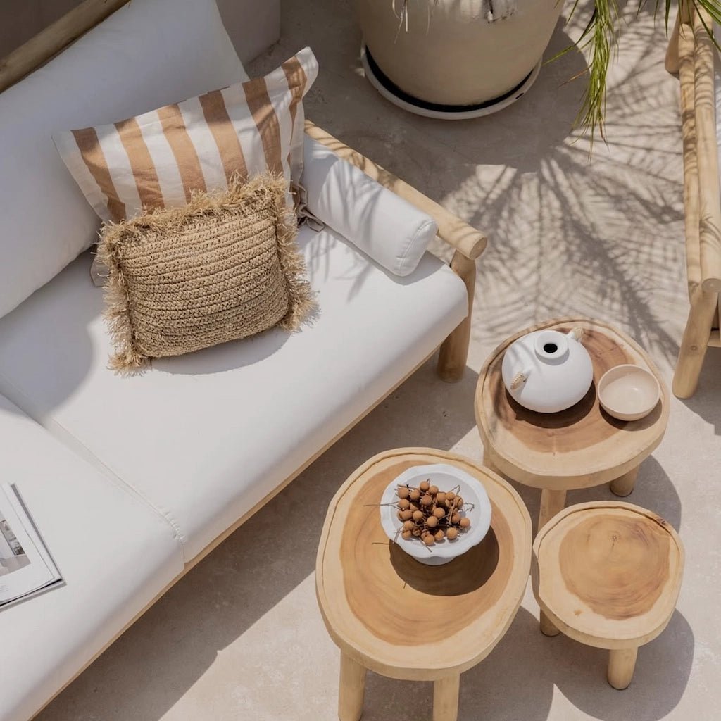 Sophia 2 Seater Outdoor Sofa in Natural Wood with Cushions