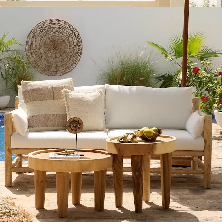 2 Seater Outdoor Sofa in Natural Wood