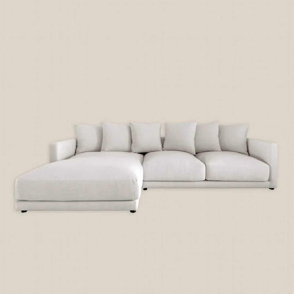 Sophie Luxury Beige L Shaped Sofa Left in Linen