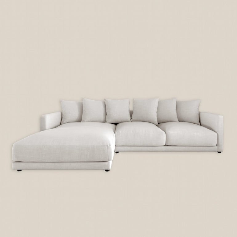 Sophie Luxury Beige L Shaped Sofa Left in Linen
