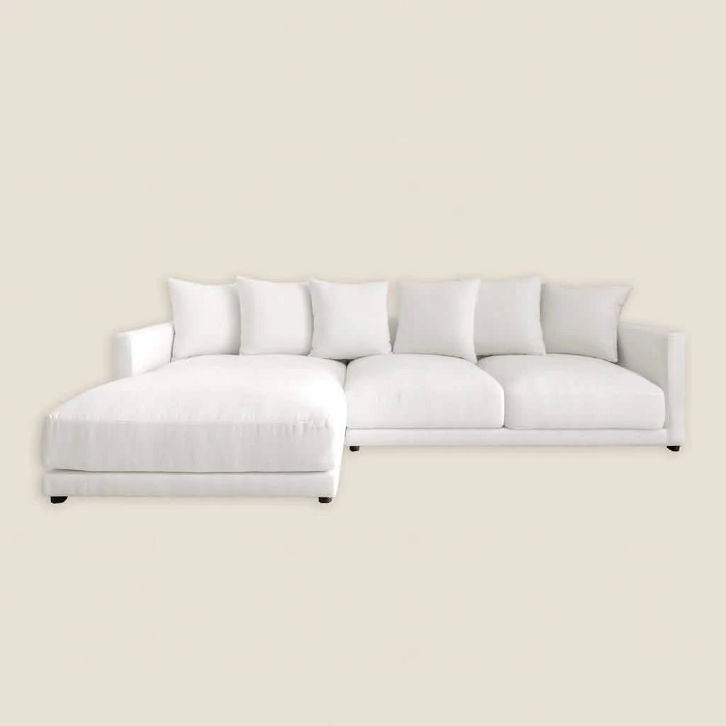 Sophie Luxury White L Shaped Sofa Left in Cotton Linen