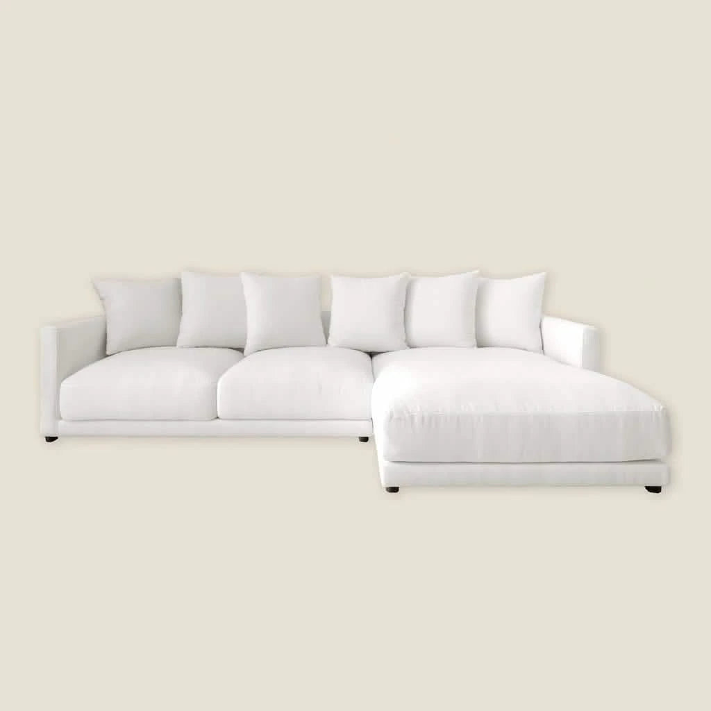 Sophie Luxury White L Shaped Sofa Right in Cotton Linen