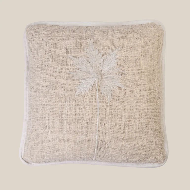 Tranquil White Palm Handmade Cushion - Home and Soul