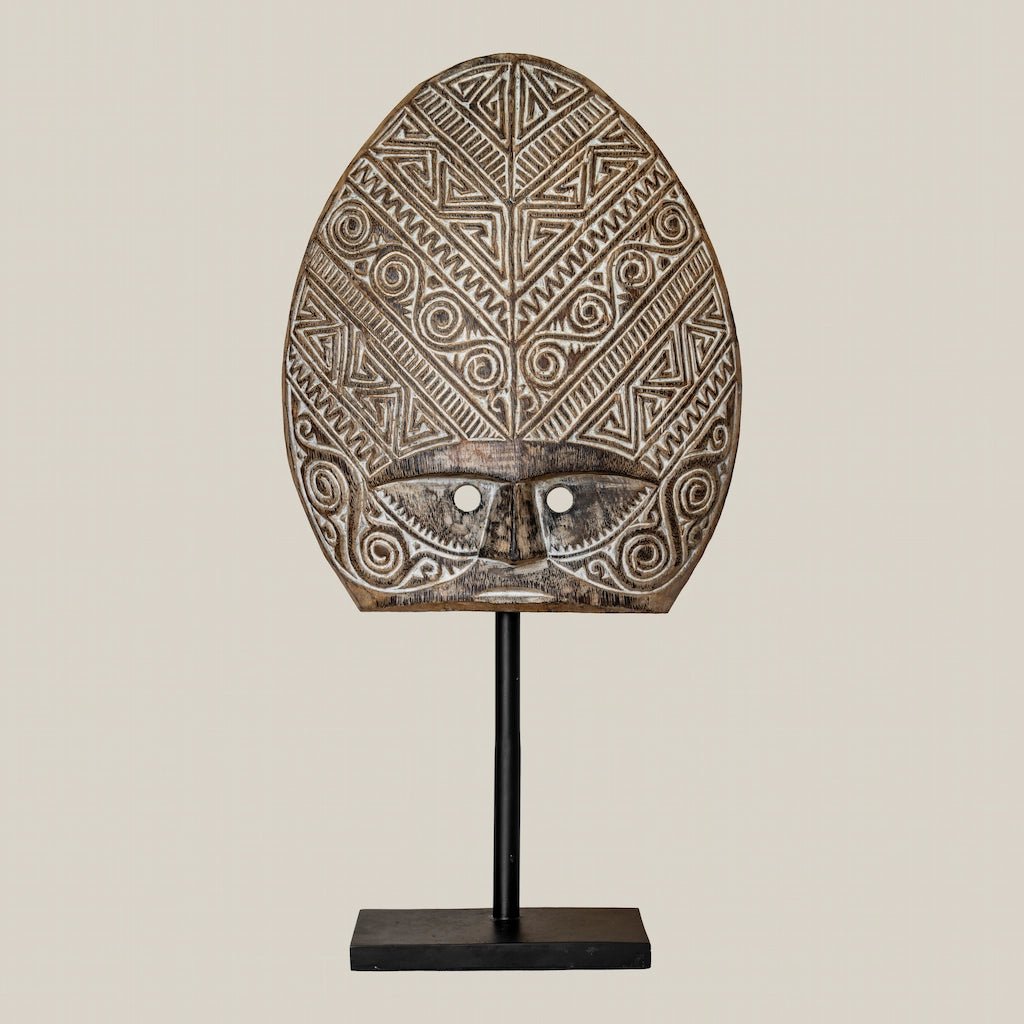Tribal Boho Wood Face Mask on Stand