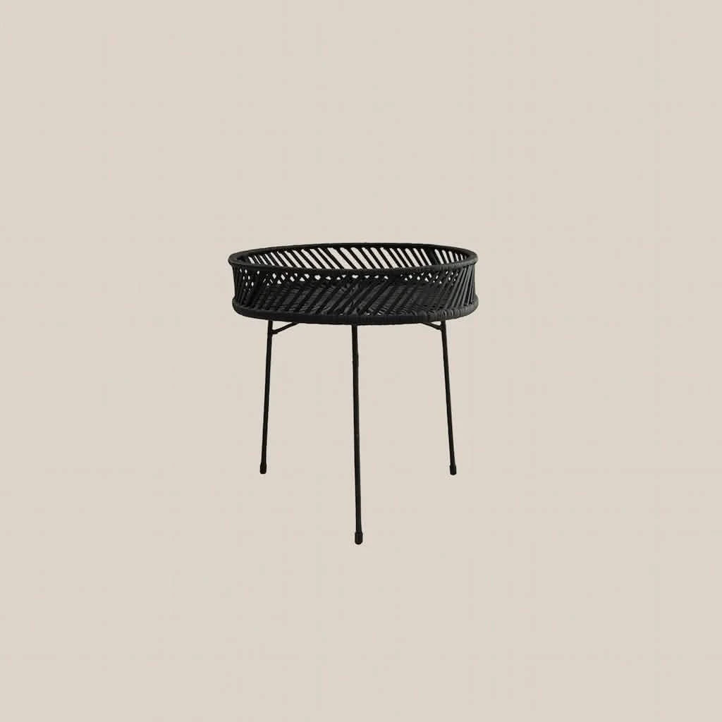 Round Rattan Table High Black