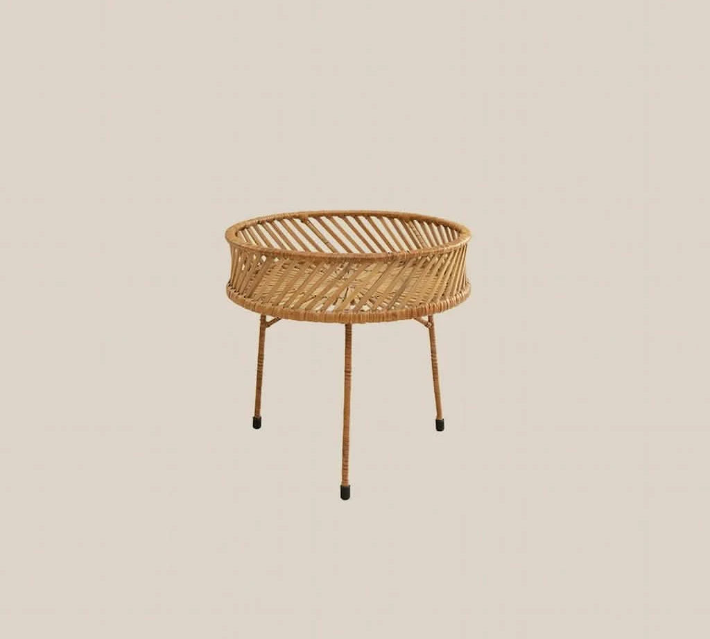 Round Natural Rattan Table Low