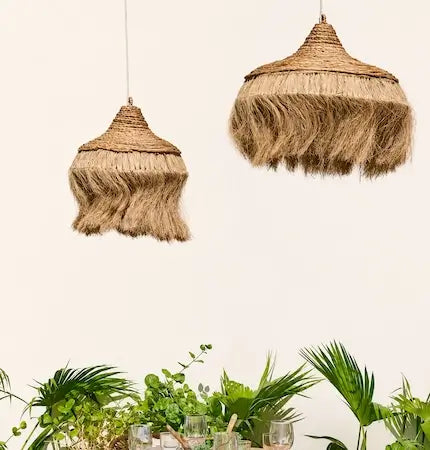 Natural rattan pendant lights with fringe - rattan furniture UAE 2026
