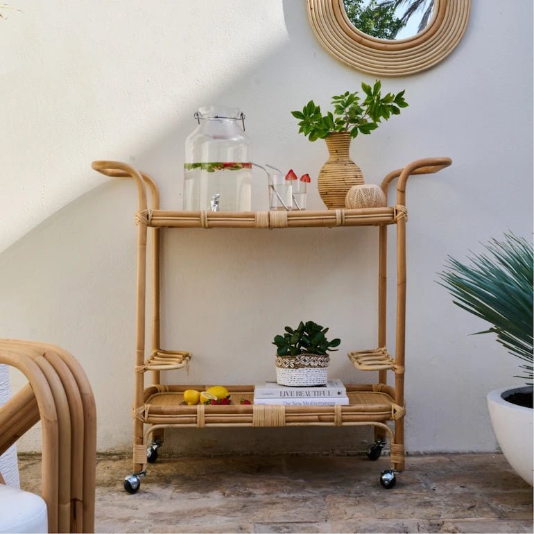 outdoor organic rattan serving trolley
