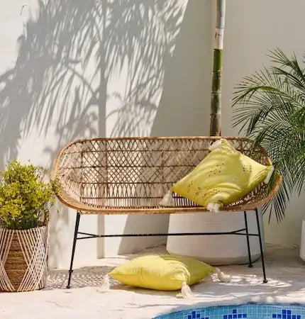Rattan lounge bench outdoor by the pool - rattan garden furniture UAE